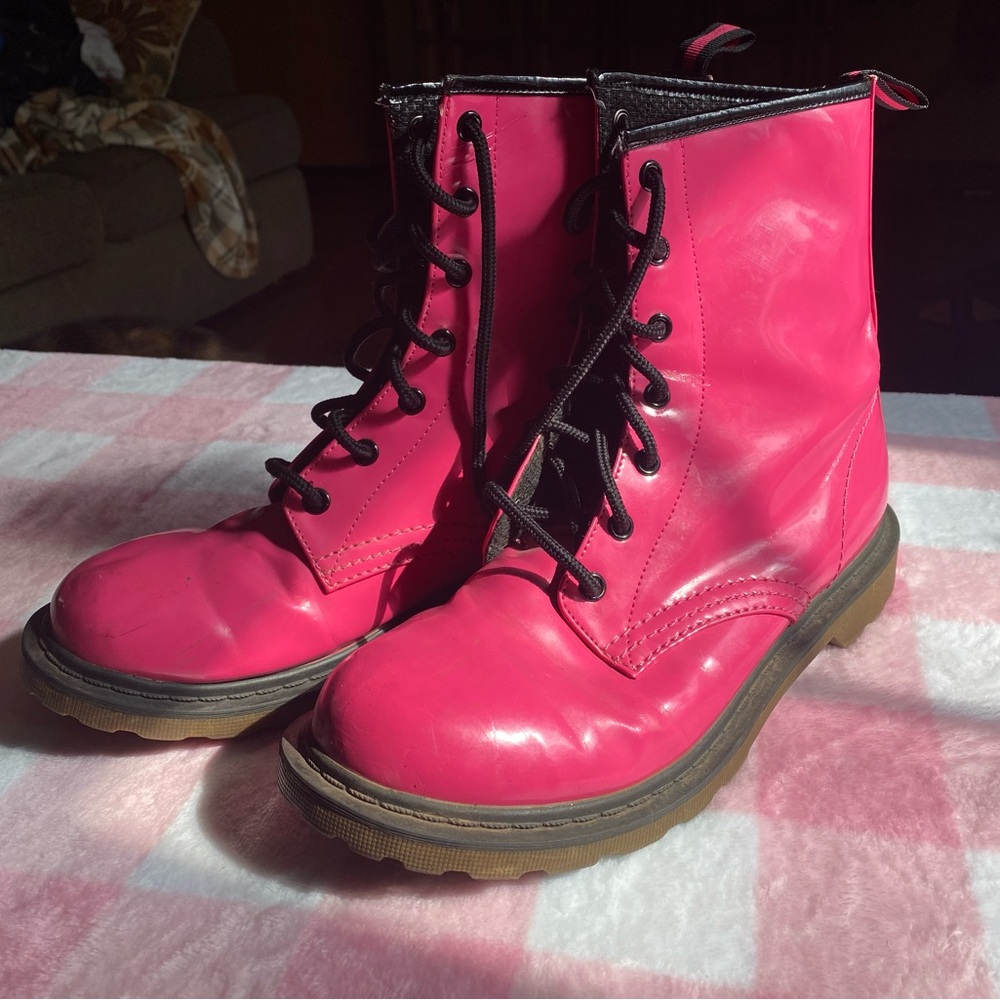No boundaries hot pink lace up combat boot